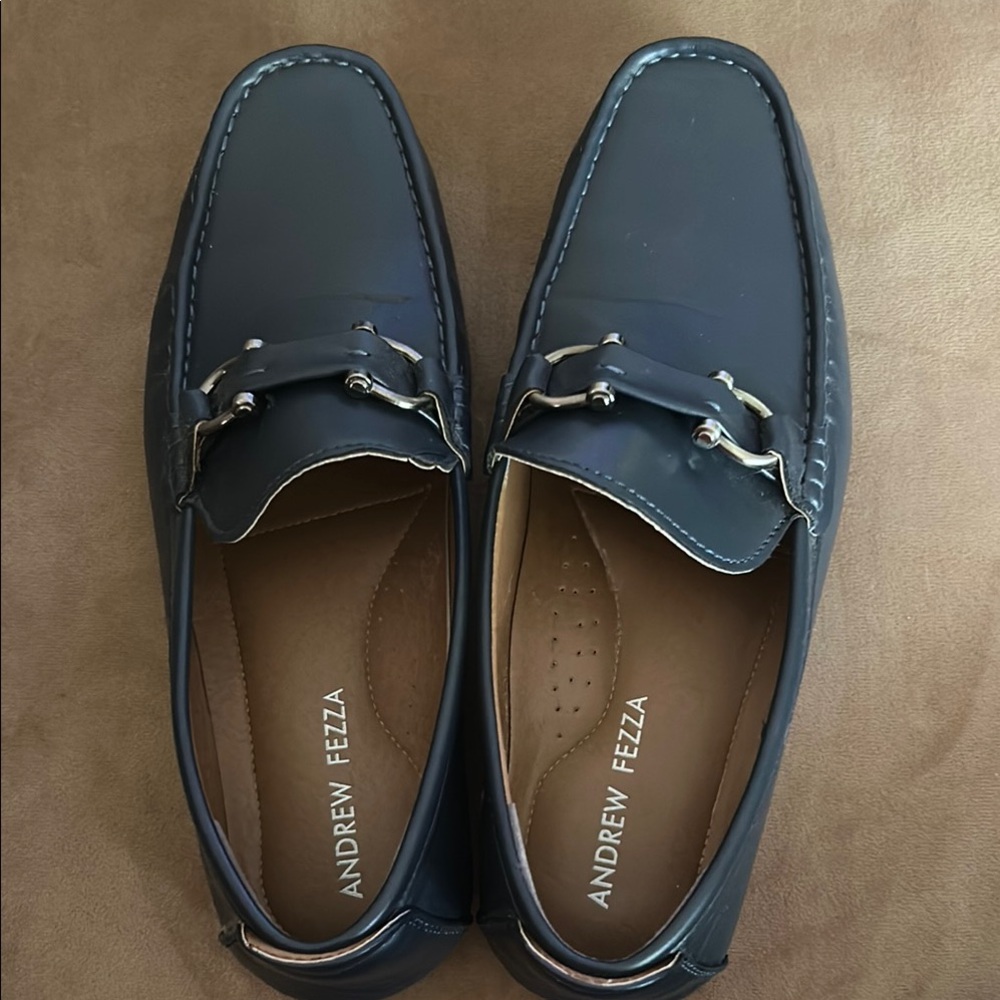 Andrew Fezza Navy Loafers with Horsebit Detail